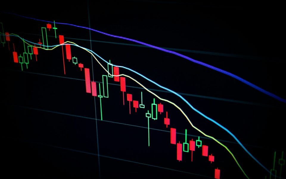 Gráfico bursátil de velas en una pantalla